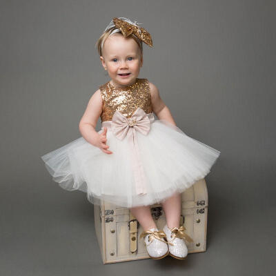 

Princess Baby Girls Sequins Bow Party Dress Wedding Bridesmaid Dresses UK Stock