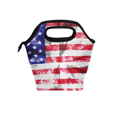 

Insulated Lunch Tote Bag American Flag Travel Picnic Lunch Handbags Portable Zipper Lunch Bag Box