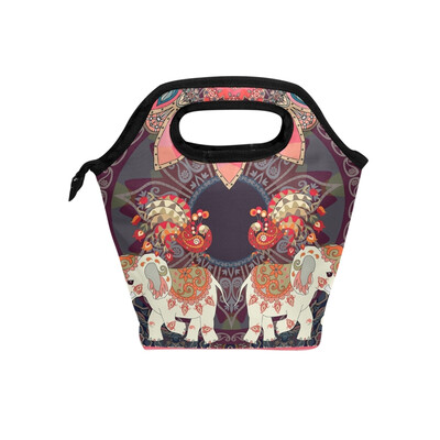 

Insulated Lunch Tote Bag Floral Elephant Travel Picnic Lunch Handbags Portable Zipper Lunch Bag Box