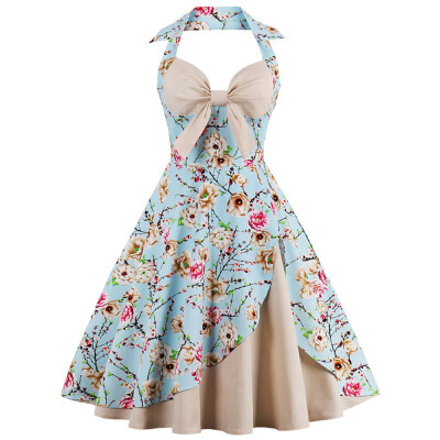 

Halter Neck Floral Pin Up A Line Dress