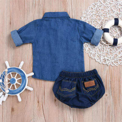 

Newborn Baby Girl Denim Clothes Short Sleeve Tops T-shirtShorts Pants Jeans Set