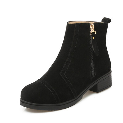 

IDIFU Womens Stylish Faux Suede Side Zipper Short Boots Shoes Round Toe Block Low Heel Ankle Booties