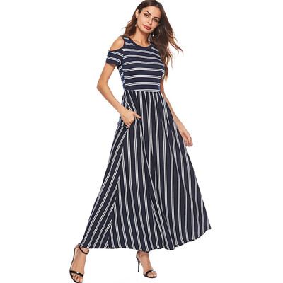 

Sexy Women Formal Prom Long Stripe Dress Evening Party Strapless Shoulder Long Dress