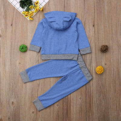 

UK 2Pcs Newborn Kids Baby Girl Boy Bear Hooded Tops Pants Autumn Outfits Clothes