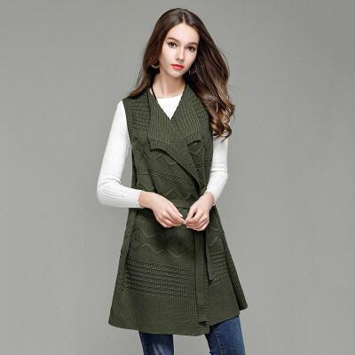 

PREISEI Spring Autumn Women Casual Loose Solid Turn-down Collar Sleeveless Long Knitted Sweater Cardigan Mujer Coat