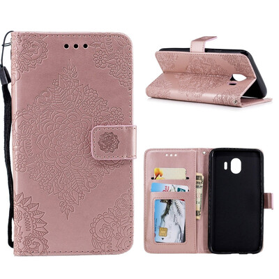 

MOONCASE Samsung Galaxy J4 Blue&White Porcelain Embossed Leather Case - Rose Gold