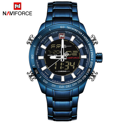 

NAVIFORCE Luxury Dual Display Digital Quartz Men Watch Stainless Steel Luminous Sports Watch Chronograph Water-Proof Man Clock G