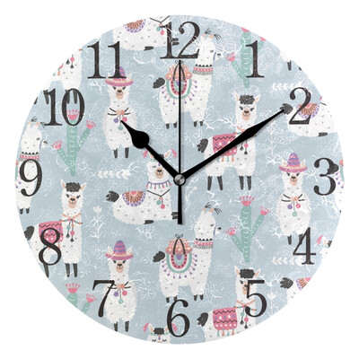 

Wall Clock Llama Alpaca Round Wall Clock Arabic Numerals Design