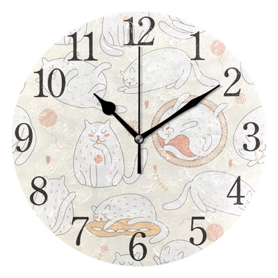 

Wall Clock Arabic Numerals Design Cute Cats Round