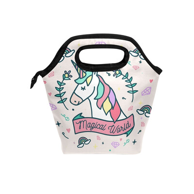

Lunch Bag Magical Unicorn Tote Travel Picnic Insulated Handbags Portable Zipper Lunch Bag Box