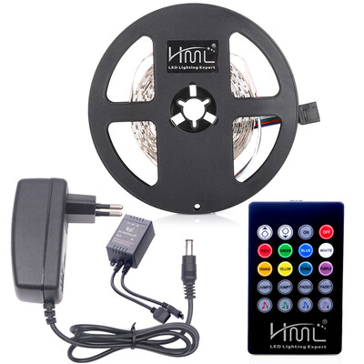 

HML 5M 24W SMD2835 300 LEDs RGB Strip Light with IR 20 Keys Music Remote Controller&US DC Adapter 100 - 240V