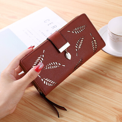 

The New Korean Version Of Womens Purse Long Style With A Hollowed-out Leaves Zipper Clasp Purse Card Bag