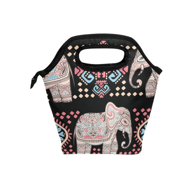 

Insulated Lunch Tote Bag Bohemia Elephant Travel Picnic Lunch Handbags Portable Zipper Lunch Bag Box