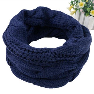 

Women Men Scarf Winter Warm 2 Circle Cable Knit Cowl Neck Long Scarf Shawl New