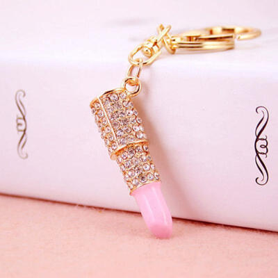 

Unique Crystal Rhinestone Lipstick Keyring Charm Pendant Bag Purse Car Key Chain