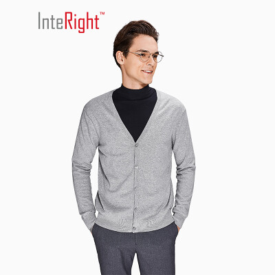 

INTERIGHT Mens V-neck Long Sleeve Sweater Knit Cardigan Light Gray