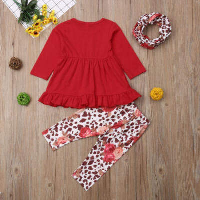 

UK Stock Toddler Baby Girls Clothes Ruffle T Shirt Pants Legging Scarf Outfits