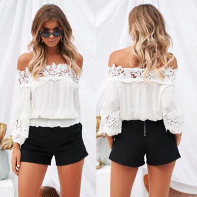 

Womens Long Sleeve Lace Floral Chiffon T-Shirt Ladies Loose Tops Blouse 6-14
