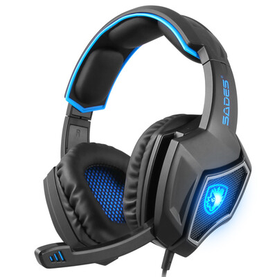 

Sades wolf head wearing 71-channel voice headset black&blue gaming headset headset headset computer phone headset
