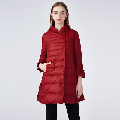 

Her pool womens 2018 autumn&winter new Korean fashion slim solid color long ladies thin brand down jacket T74Z1881A30XL red XL