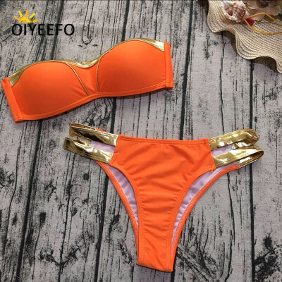 

Oiyeefo sexy bandeau push up bikini with gold metallic bordered for women bahters blackblueorangeyellow