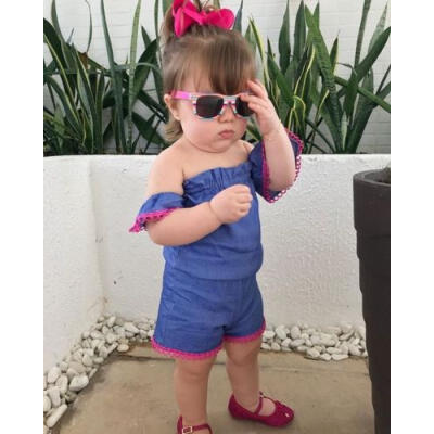 

2PCS Baby Girl Denim Ruffled Tank Tops T-shirtShorts Outfit Set Clothes 0-3Y