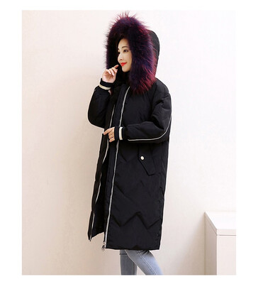 

Down jacket female new mid-length winter clothing Korean fashion loose over the knee color scorpion big hair