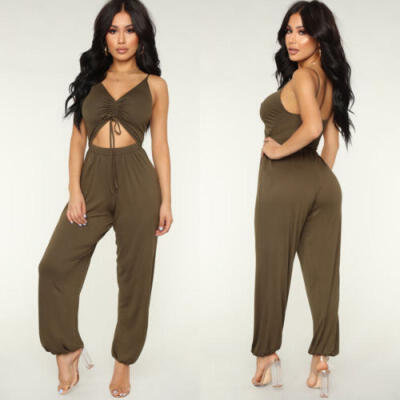 

Women Clubwear Bodysuit Party Jumpsuit Romper Fitness Chiffon Long Trousers