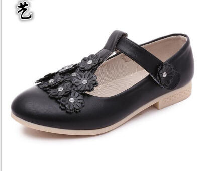 

Fashion Kids Girls Children Flower Velcro T-strap Dress Shoe Leather Oxford Flat