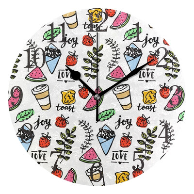 

Wall Clock Arabic Numerals Design Drink And Fruit Round