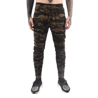 

Mens Camouflage Casual Trousers Zipper Elastic Waistband Army Combat Pants LA