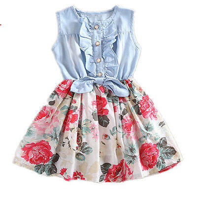 

One Piece Baby Girls Kid Flower Dress Pricness Summer Cute Sleeveless Dress 0-7Y