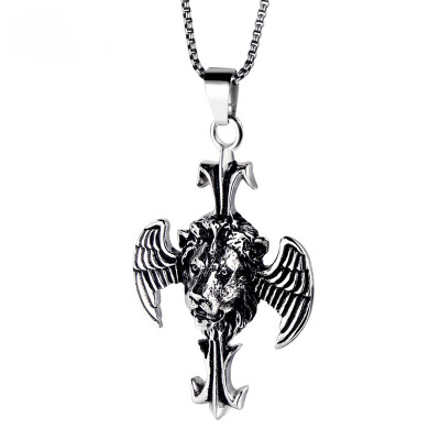 

Cross Large meatball Titanium Steel Pendant Retro Feather Mens Originality Necklace - 24 inch