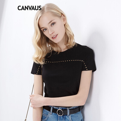 

CANVAUS 2018 Women New Summer T Shirt Cotton Black Slim Casual O-neck Short Sleeve T-shirt Tops