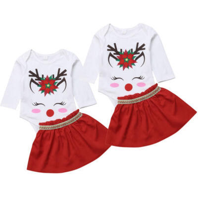 

AUStock Xmas Baby Girl Romper Top Princess Dress Skirt Outfit Kids Party Clothes
