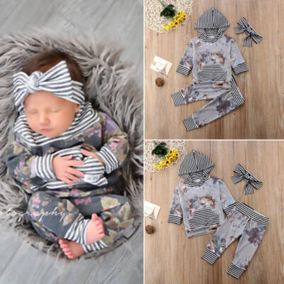 

Newborn Baby Girls Hooded Flower Tops ShirtPants Outfit Tracksuit Clothes 3pcs