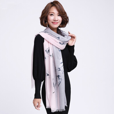 

Lan Shiyu cashmere scarf female shawl autumn&winter Korean version of the long section printed warm scarf W239 light pink light gray