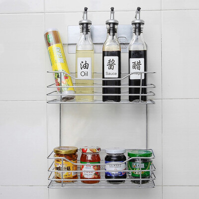 

Bingyou strong seamless stickers removable bathroom double shelf kitchen storage basket stainless steel bathroom shelf