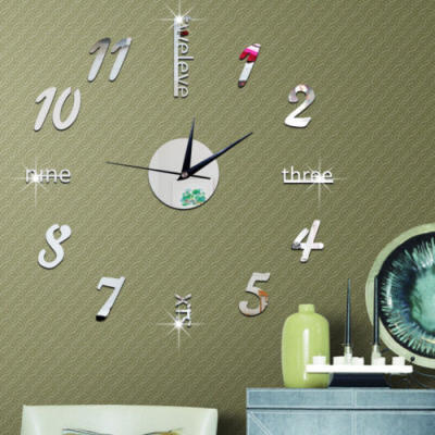 

Modern Large 3D Mirror Surface Wall Clock Sticker Home Office Room DIY Decor