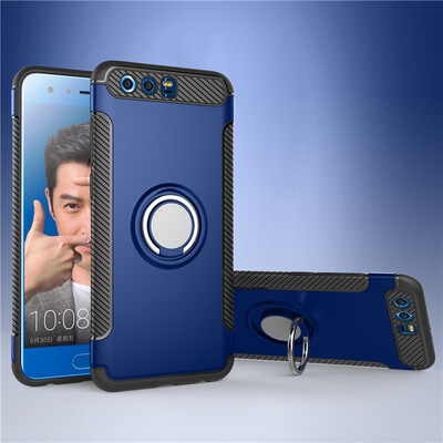 

Fecoprior Back Cover For Huawei Honor 9 Honor9 Case Car Holder Stand Hard PC Silicon Ring Suction Bracket Celulars