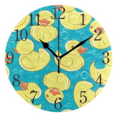 

Wall Clock Arabic Numerals Design Yellow Rubber Duck Round