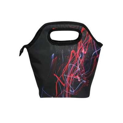 

Insulated Lunch Tote Bag Colorful Line Travel Picnic Lunch Handbags Portable Zipper Lunch Bag Box