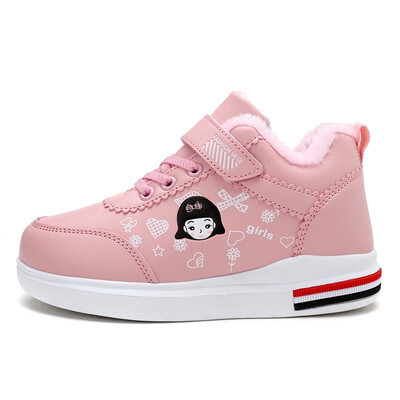 

2018 New Waterproof Winter Warm Non-slip Leather Kids Sneakers Pink Footwear Girls Walking Shoes Rubber Outdoor Children Shoes