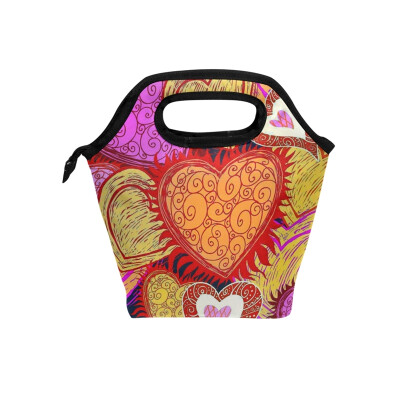 

Insulated Lunch Tote Bag Artistic Heart Travel Picnic Lunch Handbags Portable Zipper Lunch Bag Box