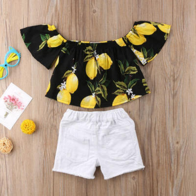 

Toddler Baby Girls Summer Lemon Outfits TopsPants Shorts 2PCS Kids Clothes Set