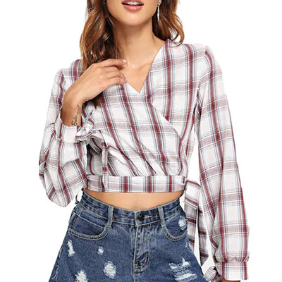 

Autumn new style long sleeved shirt with exposed umbilical cord