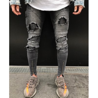 

Men Stylish Ripped Jeans Pants Biker Skinny Slim Straight Denim Trousers USA