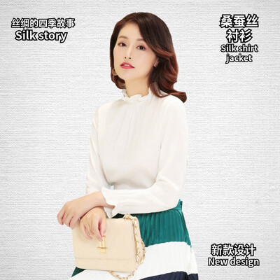 

Silk shirt 2019 spring&summer fashion silk slim slimming lotus leaf collar business casual large size autumn ladies shirt