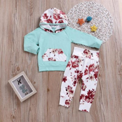 

Newborn Infant Baby Girl Floral Hoodie TopsLong Pants 2PCS Outfits Clothes Set