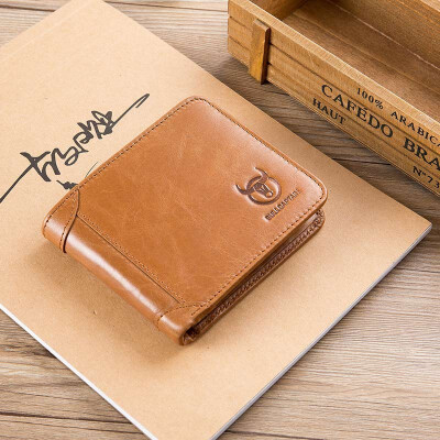 

BULLCAPTAIN Vintage Leather Trifold Wallet Men Short Hasp Wallet CASUAL MALE Zipper Wallets Card Holder Money BAG Coin Purse